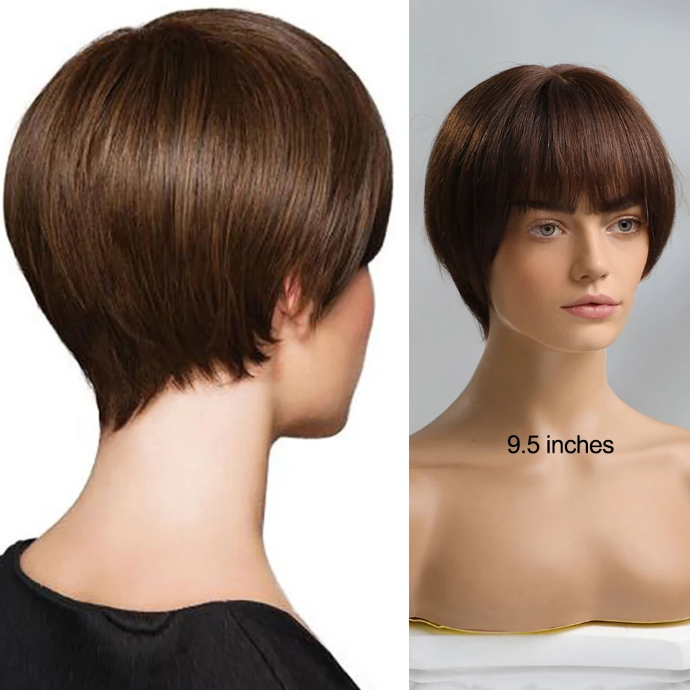 Парик из человеческих волос прямых с челкой