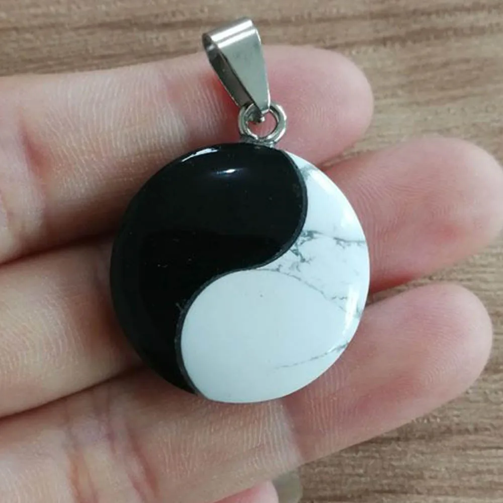 

1Pc Natural Stone Black Agates White Turquoises Tai Chi Yin Yang Pendant Reiki Energy Gem Amulet Charms DIY Jewelry Accessories