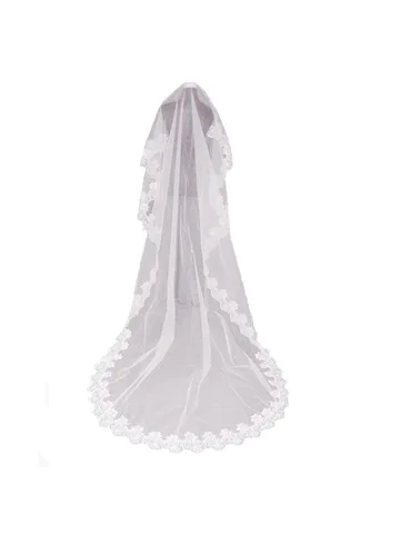 Длинная фата, 1 яруса, кружевная Свадебная аппликация, свадебная накидка на голову (без расчески)