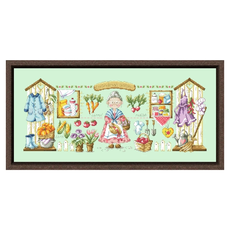 

Grandma's garden cross stitch kit cotton thread 18ct 14ct 11ct light green canvas stitching embroidery DIY