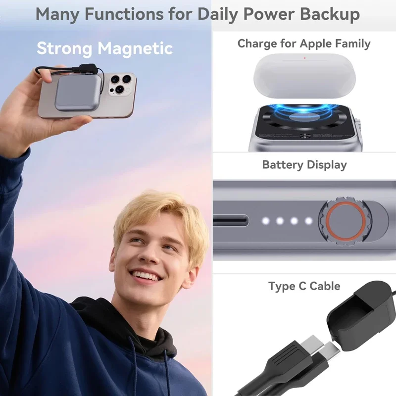 Фото Новый магнитный беспроводной Power Bank OnePlus PD20W 3-в-1 на 5000 мАч для быстрой зарядки Apple Watch и iPhone 17 Pro Max/16/15/14/13/12 №5