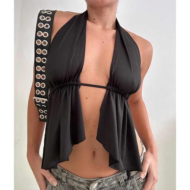 Женский укороченный топ на бретельках