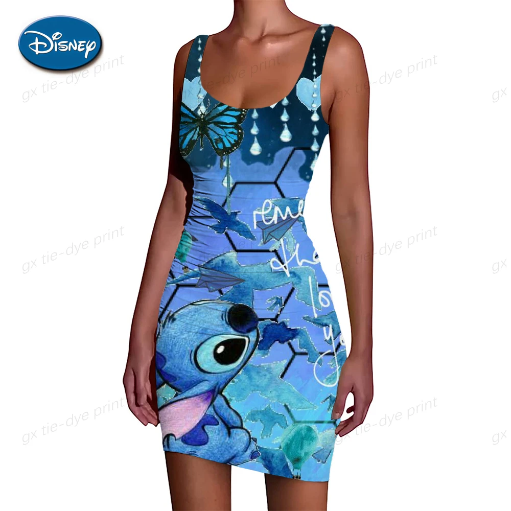 

Korean version tight fitting buttock wrap dress New Disney Stitch printed blue buttock wrap dress Summer jacket Office