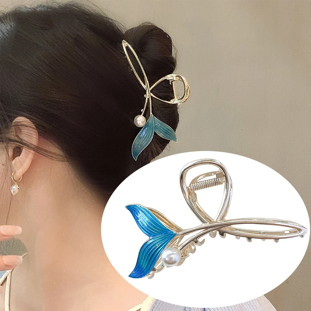 

Элегантные жемчужные заколки для волос «рыбий хвост» для женщин и девушек корейские Модные полые большие металлические заколки для волос Краб головной убор