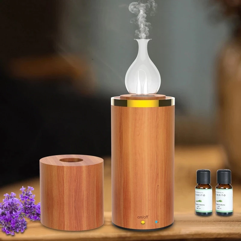 Aroma Essential Oil Diffuser Nebulizer Wood Mini Portable Waterless Aromatherapy Diffuser Home Glass Aroma Diffuser Gift