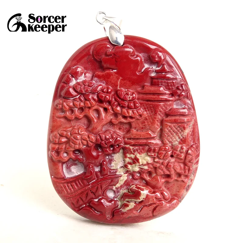 

Natural Scenery Figurines Red Jasper stone Healing Crystal Pendant Jewelry Fittings for Women Men DIY Handcrafted Necklace BG514