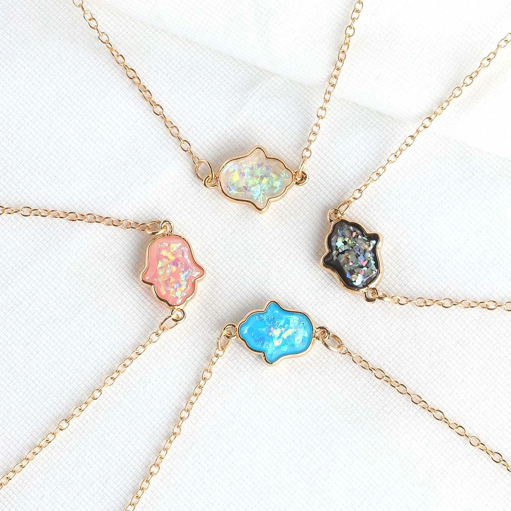 

2023 New Blue Resin Harmsa Necklace Resin Stone Hand Fatima Pendant Romantic Necklace Pendant Women's Fashion Jewelry