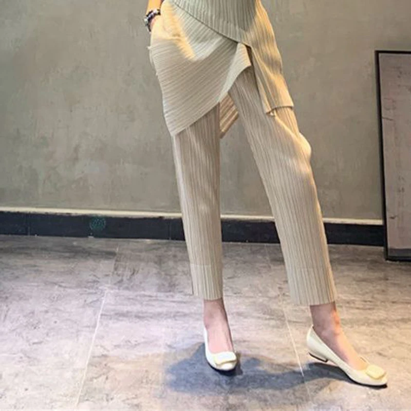 Плиссированные брюки летние модные прямые свободные и облегающие повседневные