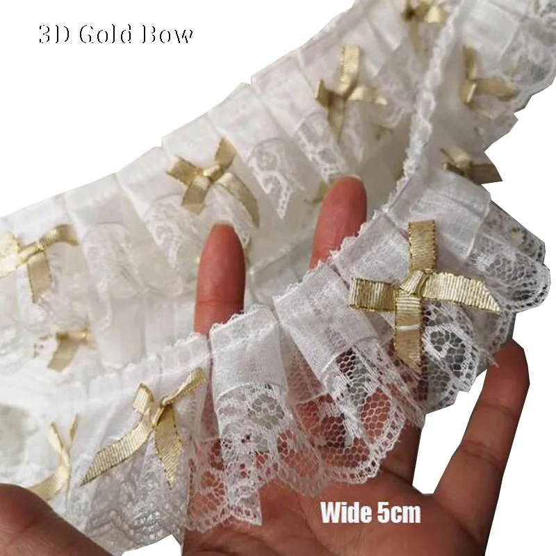 

5CM Wide Luxury Embroidery White 3D flower lace fabric trim ribbon DIY sewing applique collar tassel dubai cloth wedding decor