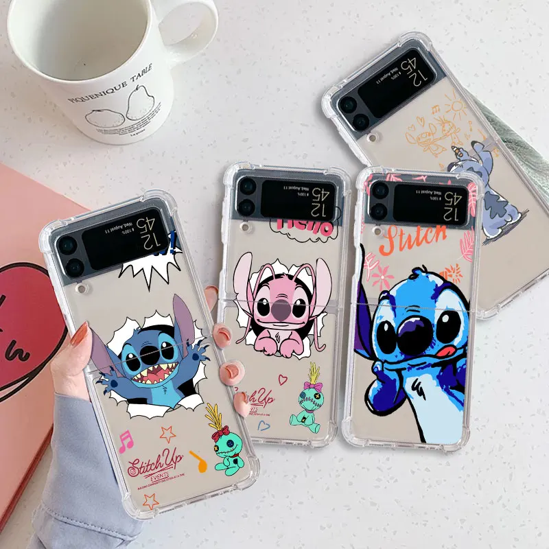 

Luxury Case For Samsung Galaxy Z Flip 3 4 5G Funda Z Flip3 Clear PC Hard Shockproof Back Phone Coque Stitch Cute
