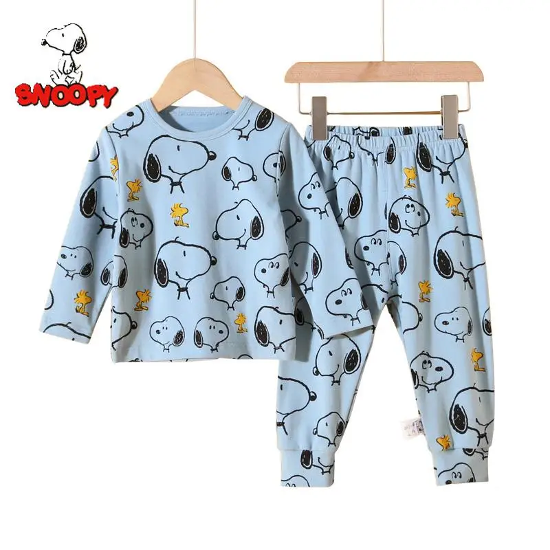 

Anime Snoopy Child Pajamas Set Kawaii Autumn Winter Children Thick Warm Two-Piece Suit Boys Girls Homewear Set Cartoon Pajamas