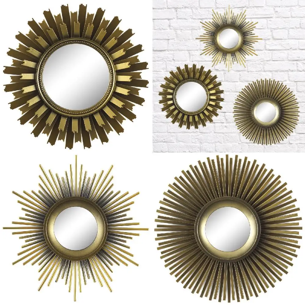 

Потрясающие замысловатые Украшенные классические круглые настенные зеркала с золотой отделкой Sunburst