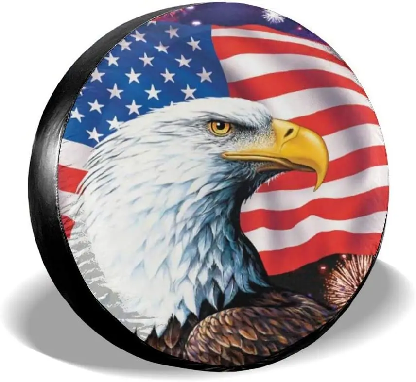 

Jackmen Spare Tire Cover American Eagle Flag Polyester Universal Waterproof Corrosion Protection Wheel Covers for Trailer RV SUV