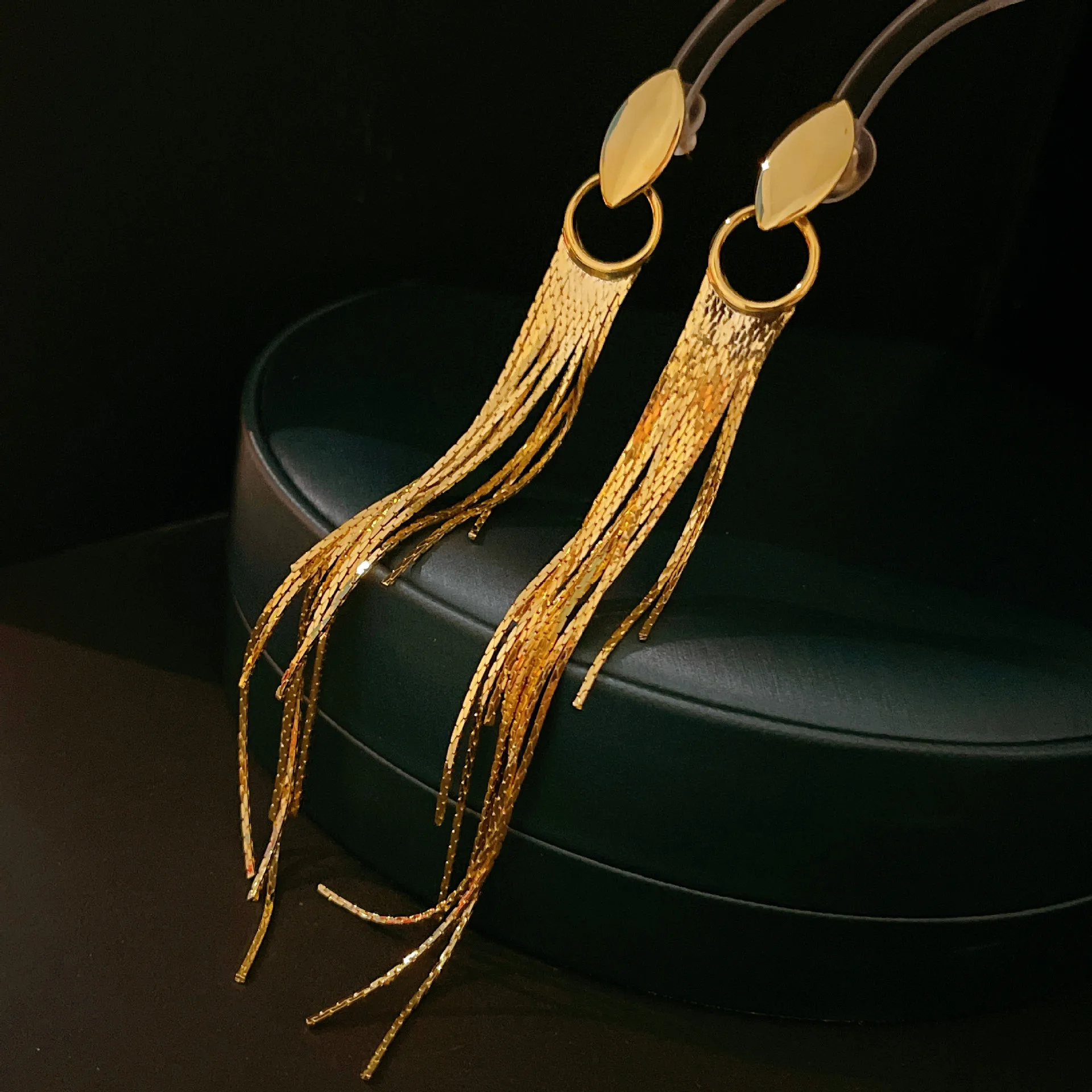 

Heavy metal retro long fringe earrings advanced runway magazine style personality long line