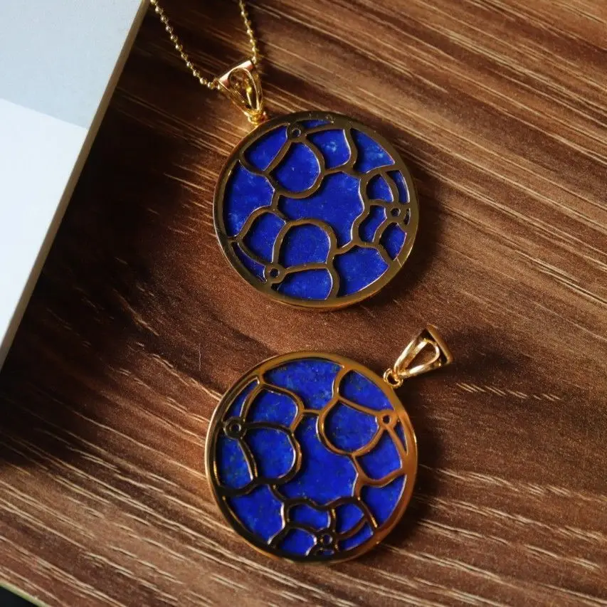

Original unique creative new lapis lazuli round brand pendant necklace niche design sense wild lady silver jewelry