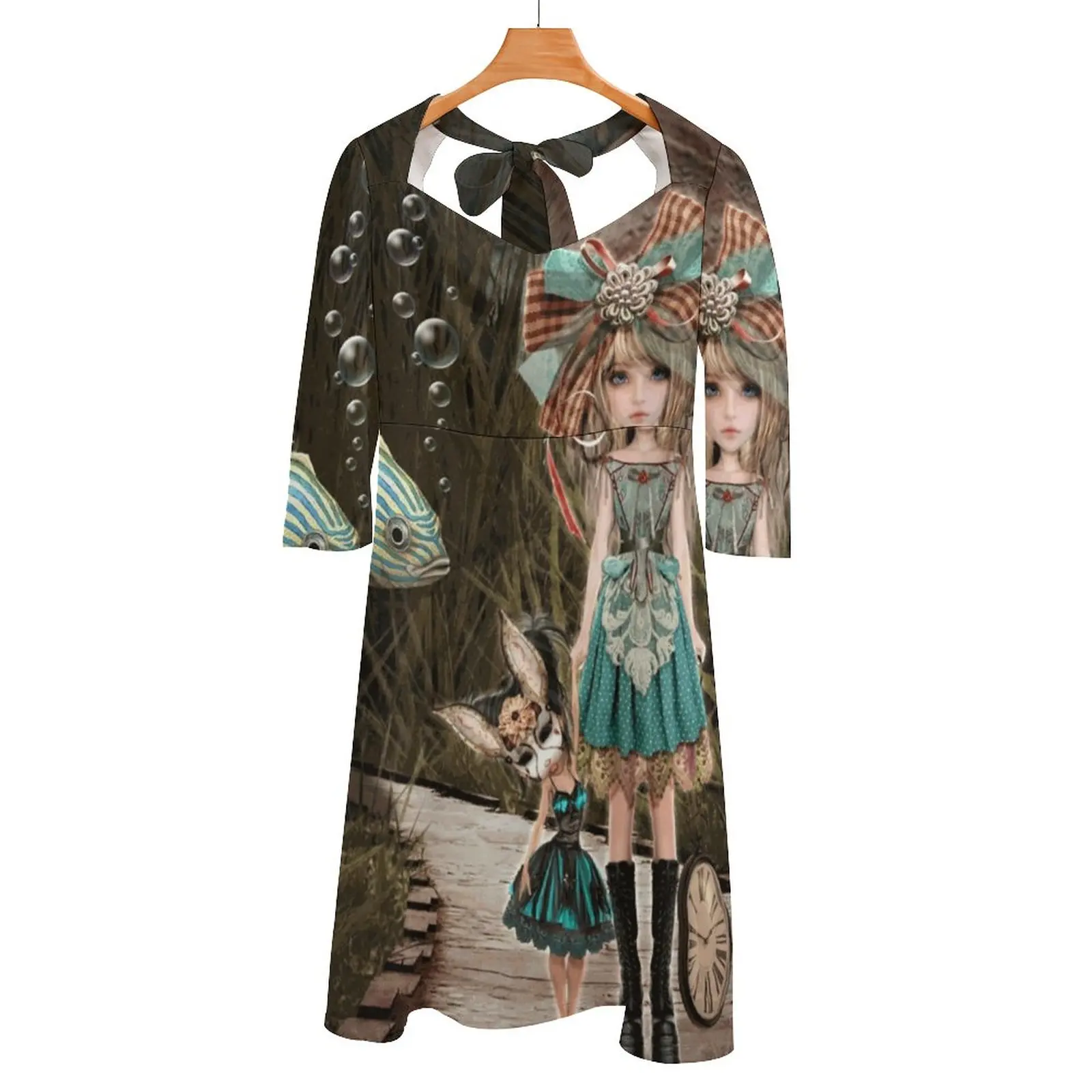 

Make Your Own Path Back Lacing Backless Dress Square Neck Dress Fashion Design Large Size Loose Dress Alice Dream Xquizart Fish