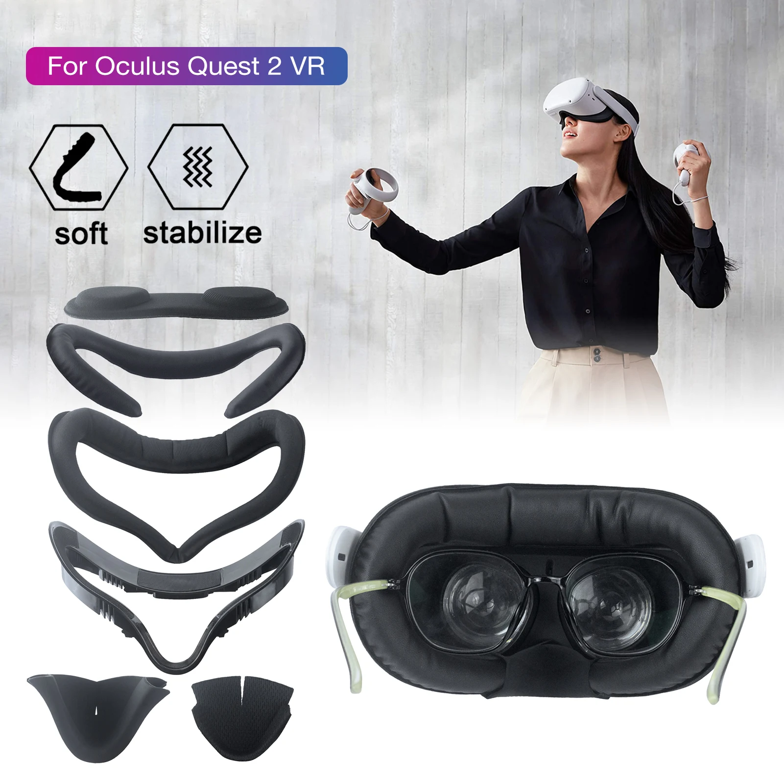 

Аксессуары для виртуальной реальности, чехол для лица ForOculus Quest 2, Очки виртуальной реальности, блокировка света, мягкий носоупор из ТПУ с под...