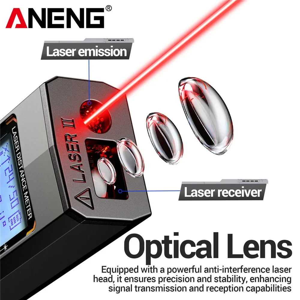 Фото Мини-лазерный дальномер ANENG 30м/50м, перезаряжаемый через USB, с высокой точностью ±2 мм, ручной измерительный инструмент. №3