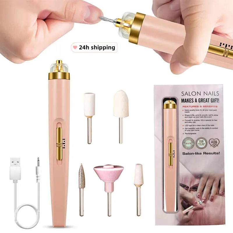 Electric Nail Grinder Polishing Machine With Light Portable Mini Manicure Art Pen Tools With Bag For Gel Removing Drop Shipping