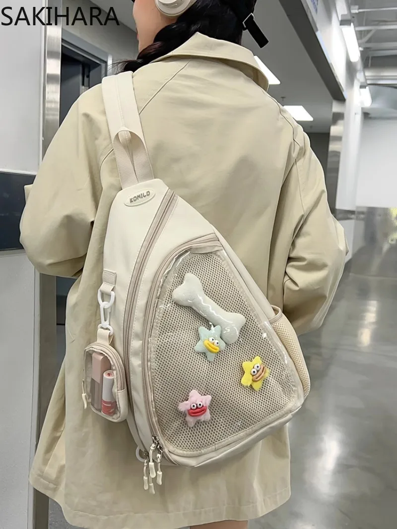 Кавайные сумки через плечо для женщин повседневная офисная однотонная нагрудная