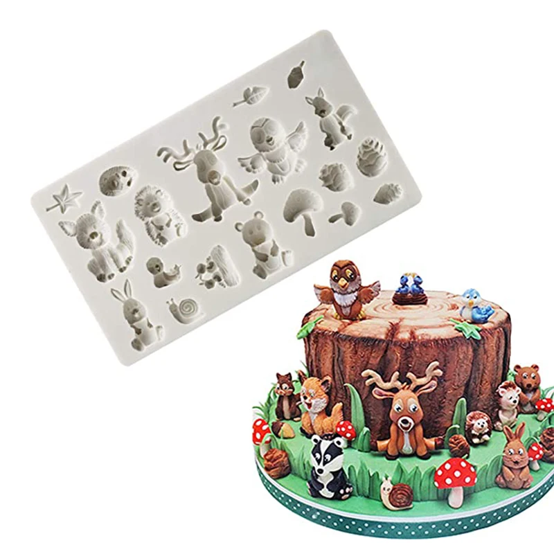 

Forest Animal Fondant Mold 3D Jungle Zoo Rabbit Silicone Mould Chocolate Cake Decorating Tools Cupcake Topper Kitchen Supplies