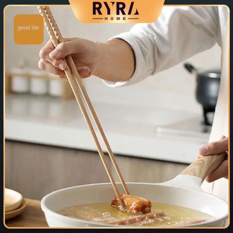 

Japanese Extra Long Wooden Chopsticks Polished Beech Wood Fried Food Noodle Anti-slip Chopsticks Kitchen Cooking Tools