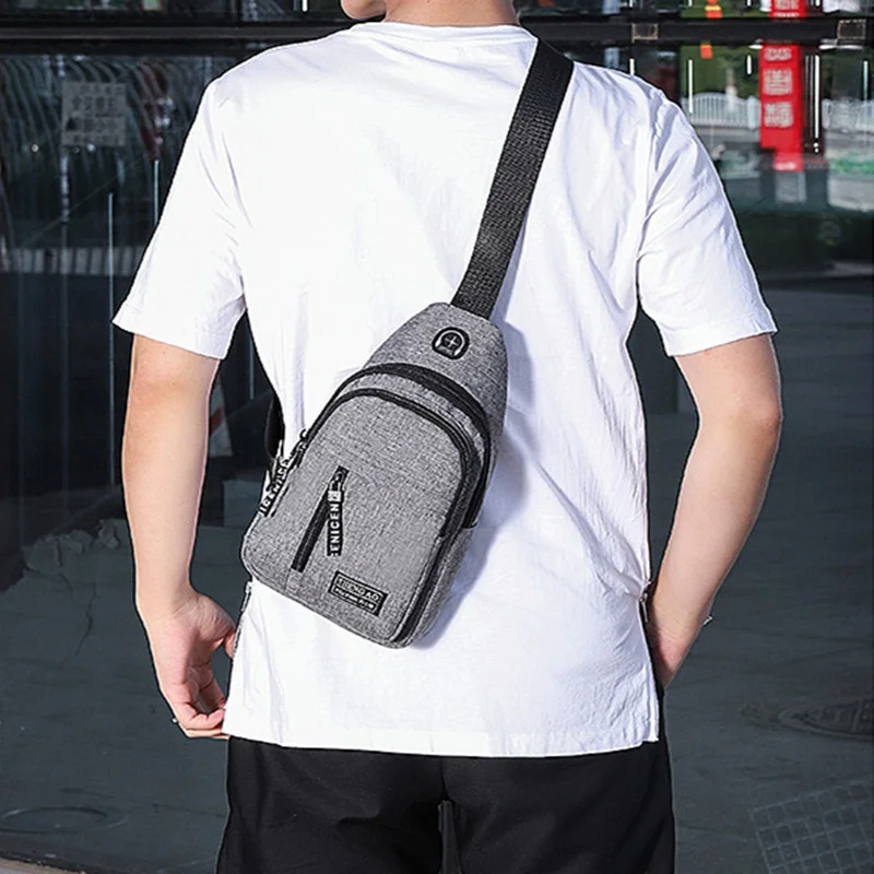 New Fashion Men's Chest Bag Sports USB Charging Shoulder Bag Multi Function Man Travel Crossbody Bag Casual Sling Bag