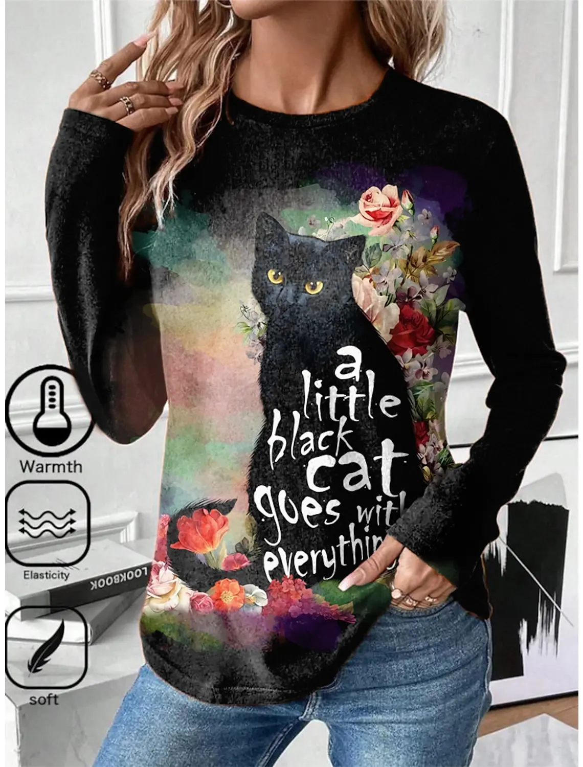 Футболка женская с длинным рукавом и круглым вырезом