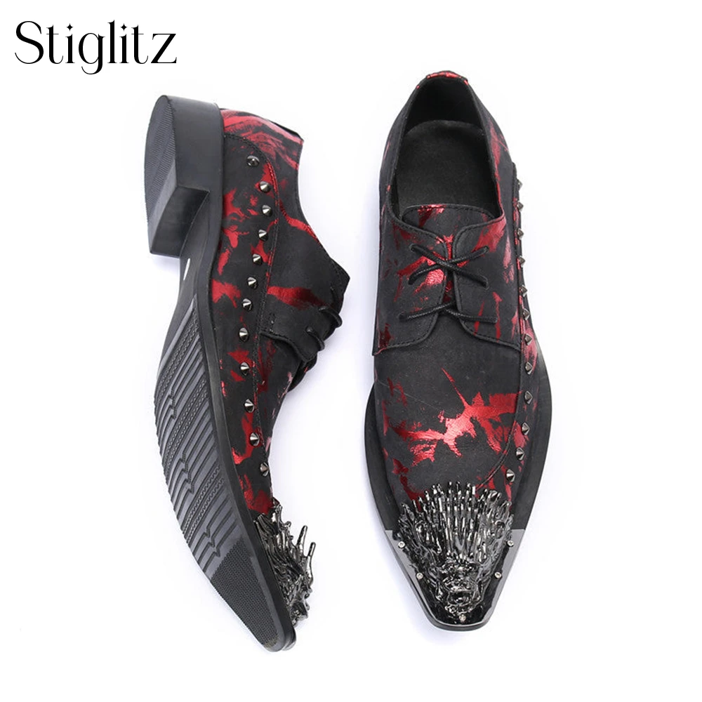 Роскошные туфли с металлическими наконечниками модельные в стиле панк шипами