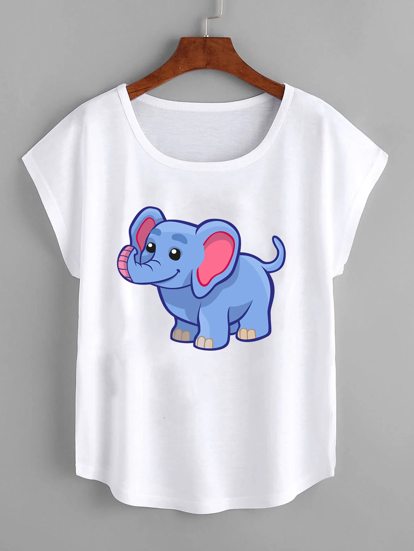 

Kawaii Elephant Print Batwing Sleeve Comfy T-Shirt Tops