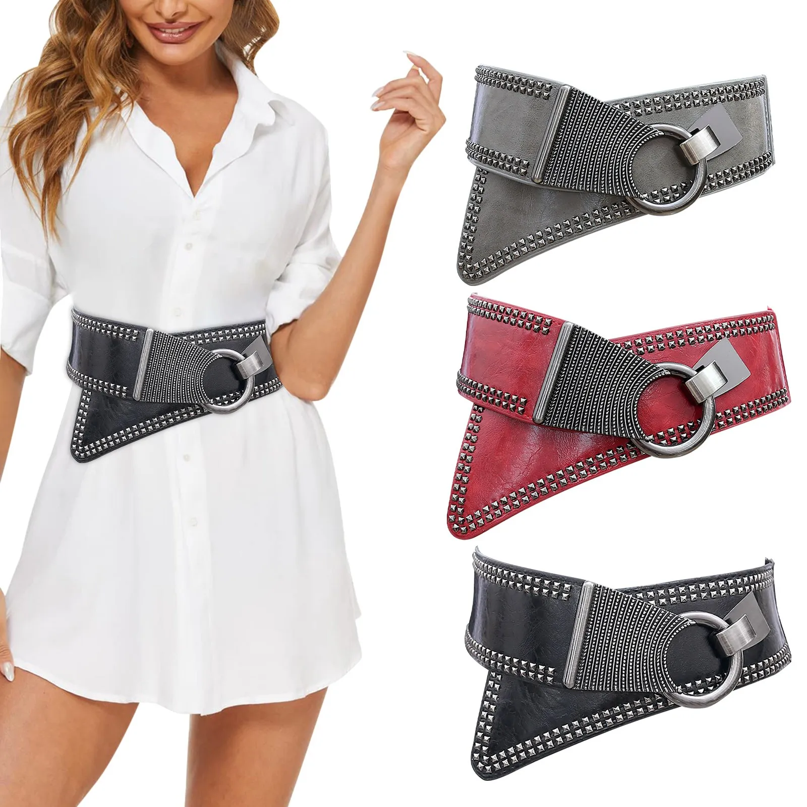 New Fashion Leather Belts For Women Personality Goth Punk Style Rivet Interlock Buckle Belt Y2k Accessories Black Belt For Jeans