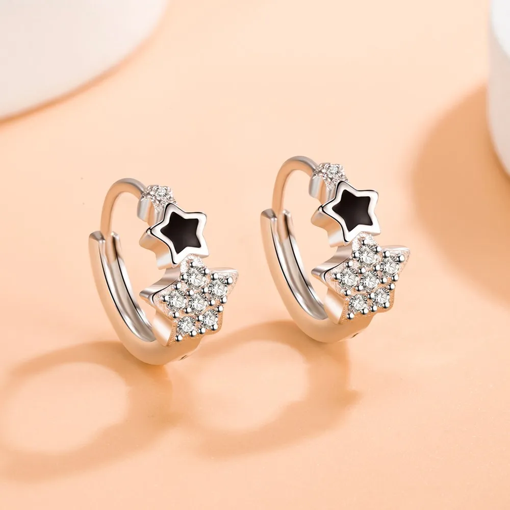 

Wholesale S925 Sterling Silver Women Fashion Jewelry High Quality Crystal Zircon Simple Epoxy Star Earrings Gift For Girlfriend