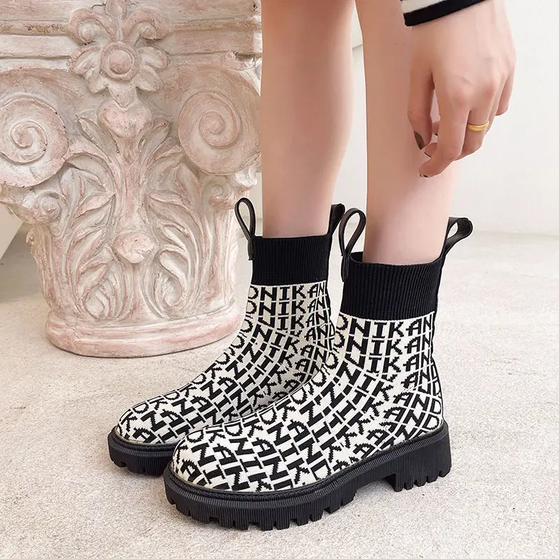 

Fly knitted socks ankle boots for Women Spring and Autumn Boots 2022 new high top stretch Doc Martin Boots INS