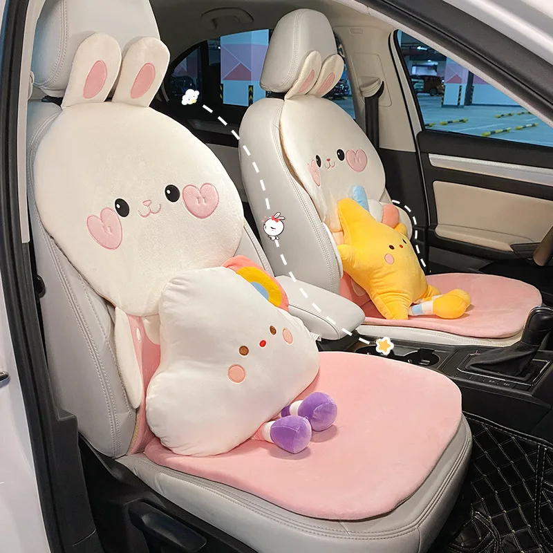 

New Arrival Pink Series Rabbit Bear Tweed Goddess Universal Four Seasons Backrest Car Seat Cover Cushion Accessories