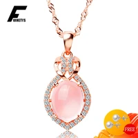 fashion 925 silver jewelry necklace with rose quartz zircon pendant for women girlfriend wedding engagement party accessories