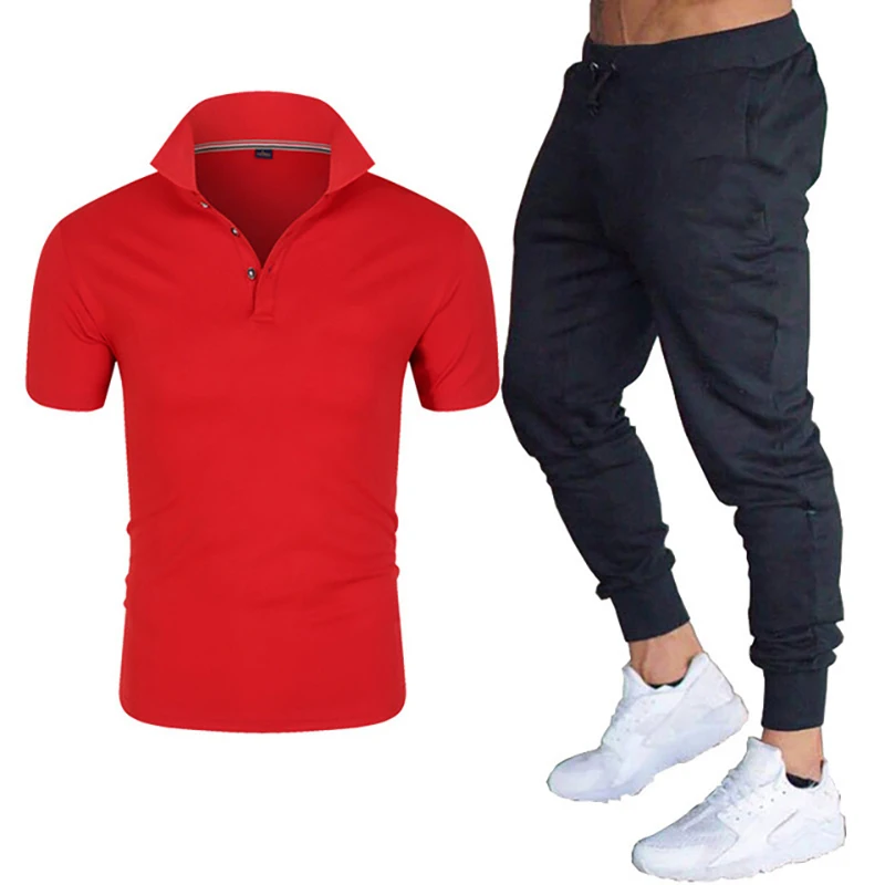 Zomer Sportkleding Sets Merk Heren Polo Shirt + Sport Stretch Broek Mannen Trendy Mode Toevallige Pak Mannelijke trainingspak