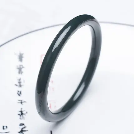

zheru Jewelry Natural Hetian Jade Black Round Bar 54mm-64mm Bracelet Elegant Princess Jewelry Best Gift for Girlfriend for Mom