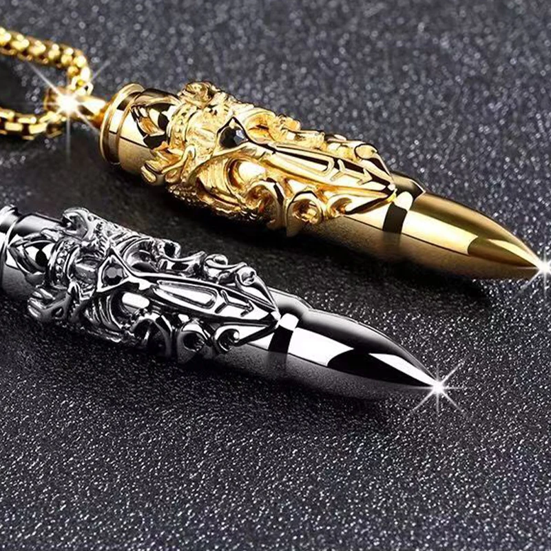 Necklace Male Dragon Pattern Bullet Pendant Trendy Personality Fashion Titanium Steel Necklace Hollow Perfume Love Letter Pendan