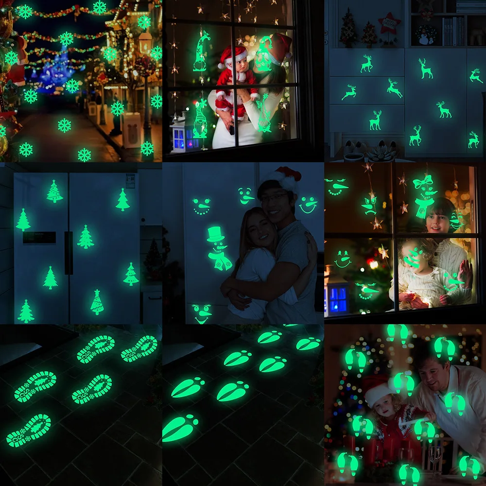 

Christmas Luminous Wall Decals Glowing In The Dark Eyes Window Sticker Merry Christmas Santa Wall Stickers Xmas Party Supplies