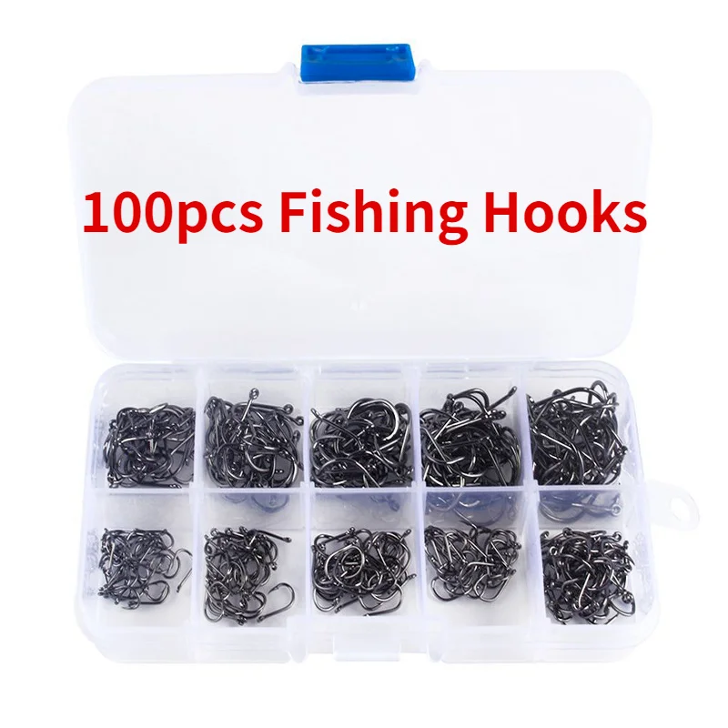 

100pcs Fishing Hooks Set Carbon Steel Single Circle Fishhook Fly Fishing Jip Barbed Carp Hooks Sea Tackle Accessories
