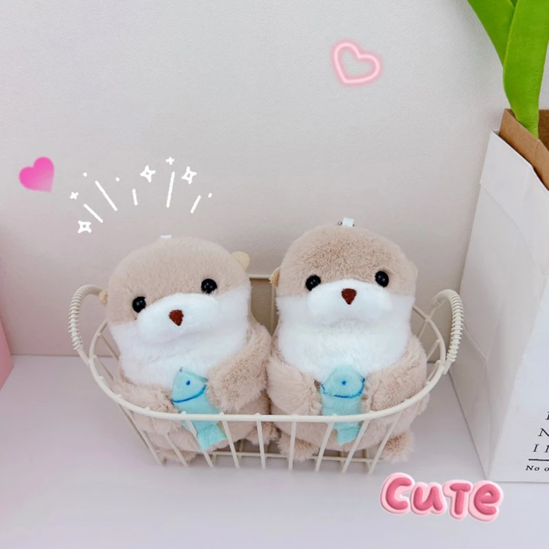 Милые плюшевые брелоки в виде выдры с рыбками легкий подвесной реквизит для