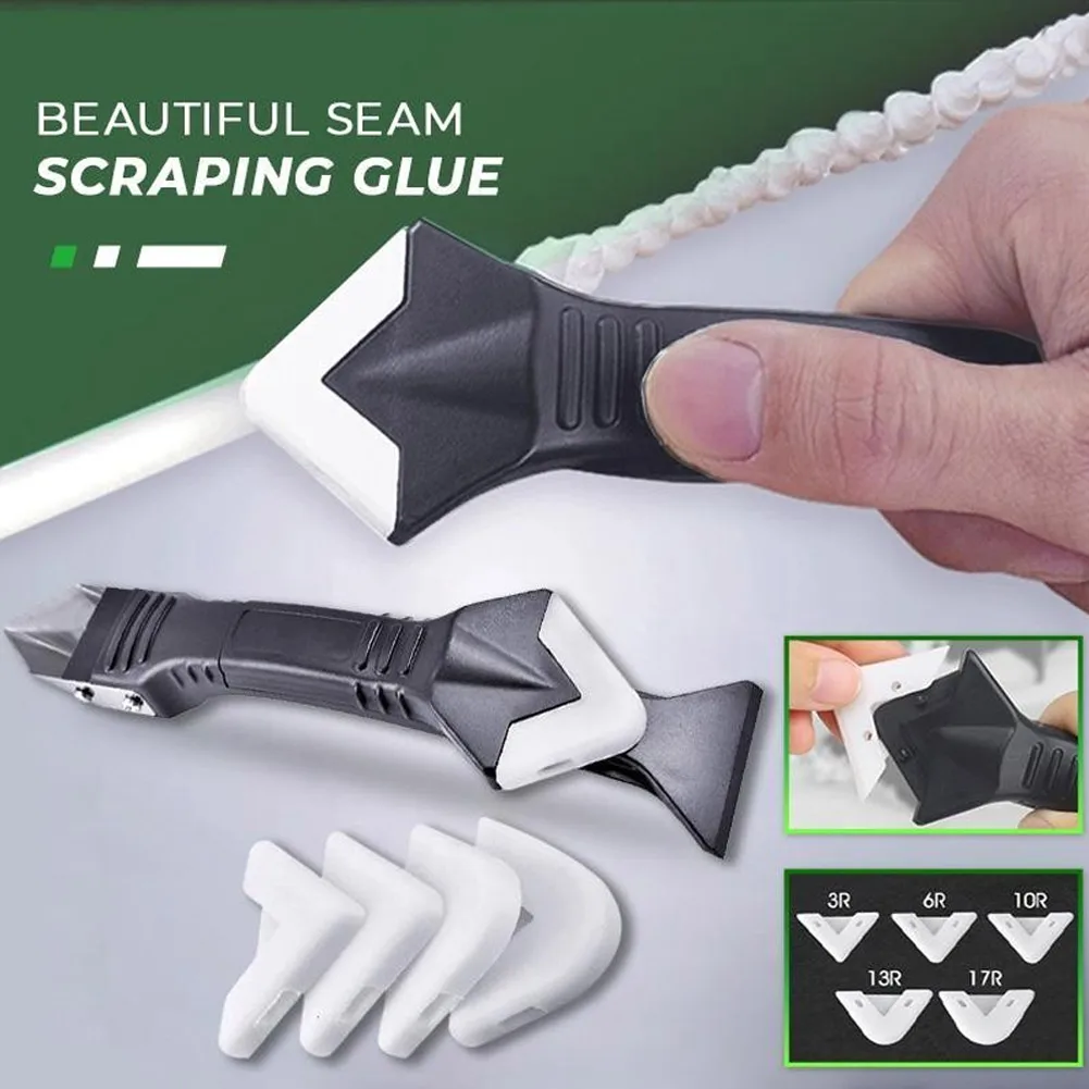 

6PCS 5in1 Silicone Scraper Glue Remover Knife Angle Beauty Crevice Spatula Tool Grout Scraper Kit Floor Mould Removal Tool