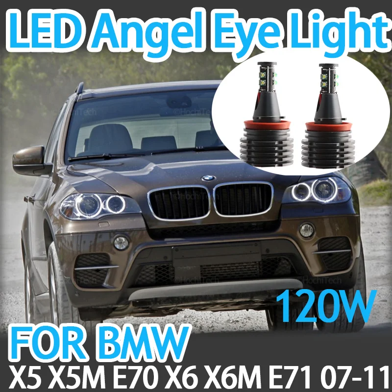 Светодиодные Габаритные огни Angel Eyes H8 Canbus, 120 Вт, 6000 К, белые, без ошибок, для BMW X5 X5M, E70, X6, X6M, E71, E72, 2007-2011