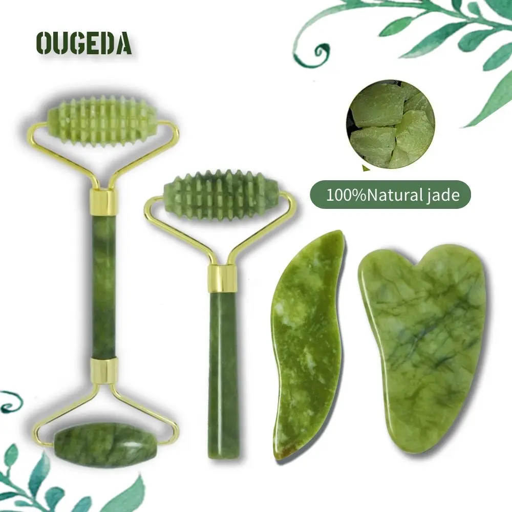 OUGEDA Gua Sha Natural Jade Roller Massager for Face Body Facial Skin Lifting Wrinkle Remove Beauty Health SPA Care Tools