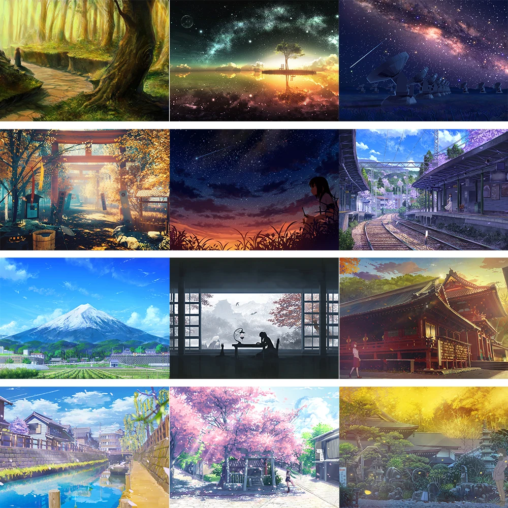 

Японская анимация архитектурная Изысканная картина стиль пейзажа плакат глянцевая фотобумага HD Печать Настенная Наклейка Декор