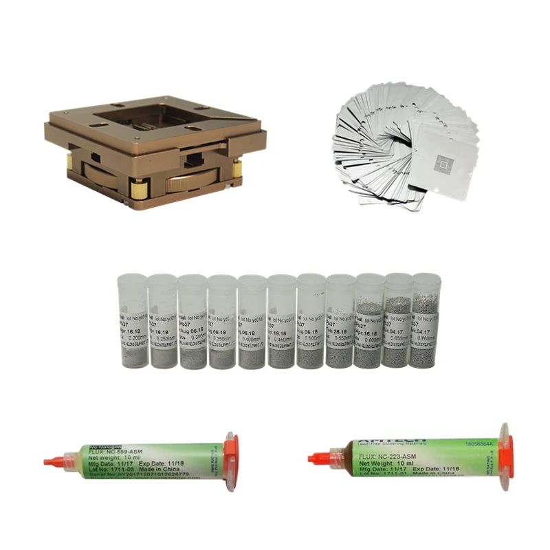 

47pcs LY BGA suit 80mm 90mm Universal BGA Reballing Jig Kit 33pcs Heating Stencils 223 559 Solder Flux 11pcs 25K Ball