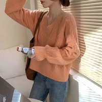 2020 new winter womens minimalist sweaters warm pullovers short tops knitted vintage v neck casual lady fashion autumn jumpers