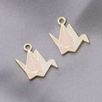 5pcs gold plated pink enamel dove charm pendant jewelry diy making bracelet accessories necklace handmade 17x18mm