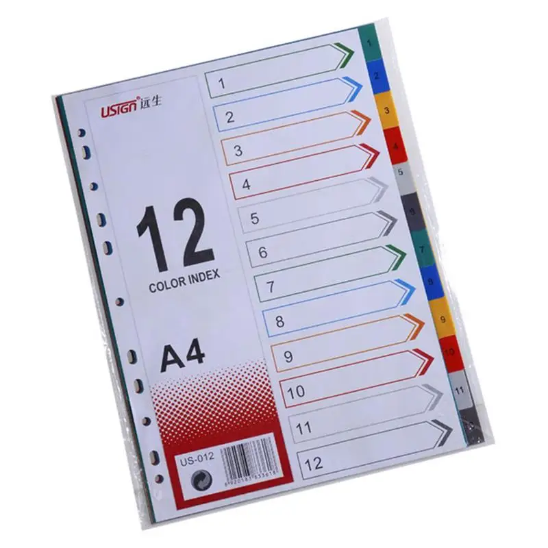 

12Pcs Index Page Divider Colorful Classification Page Tab for Notebook Memo (A4)