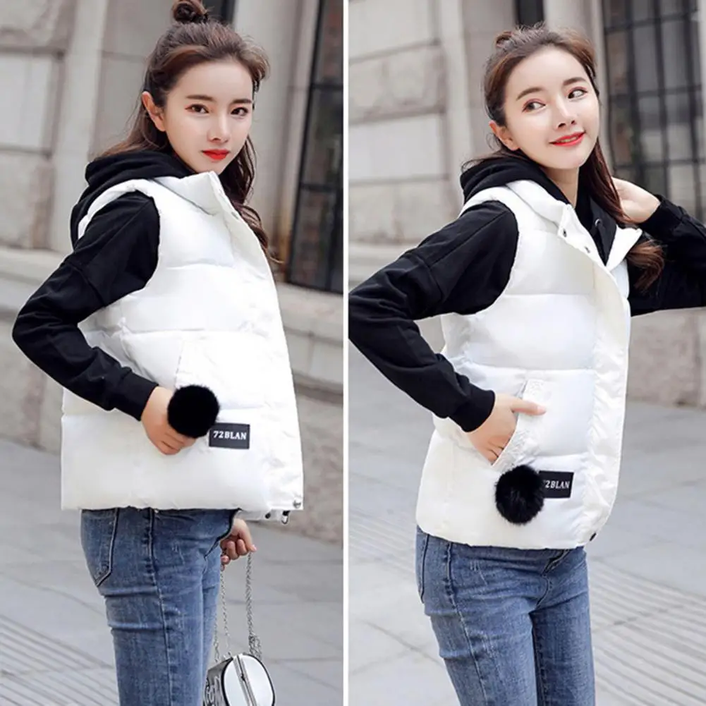 

Vest Jackets Women Autumn Winter Down Cotton-Padded Outerwear Solid Color Stand Collar Padded Puffer Vest Coats Female chaquetas
